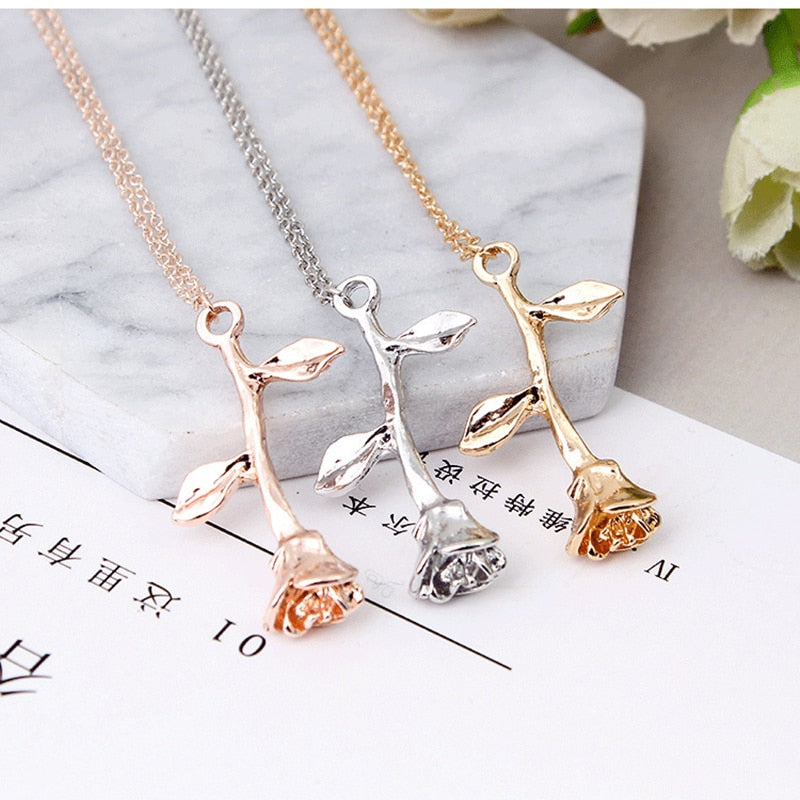 Gold Rose Statement Pendant Necklace