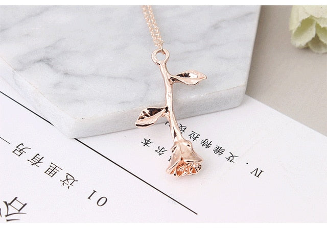 Gold Rose Statement Pendant Necklace