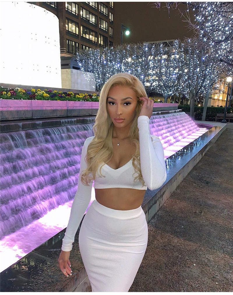 V-neck Long Sleeve Crop Top