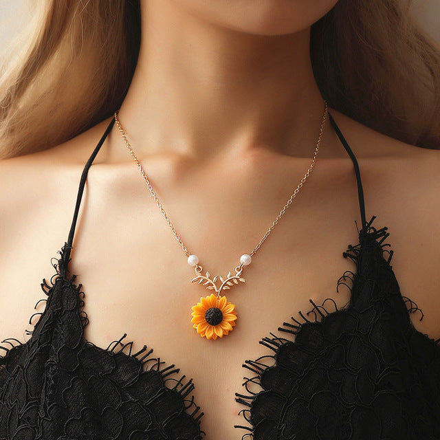 Gold Rose Statement Pendant Necklace