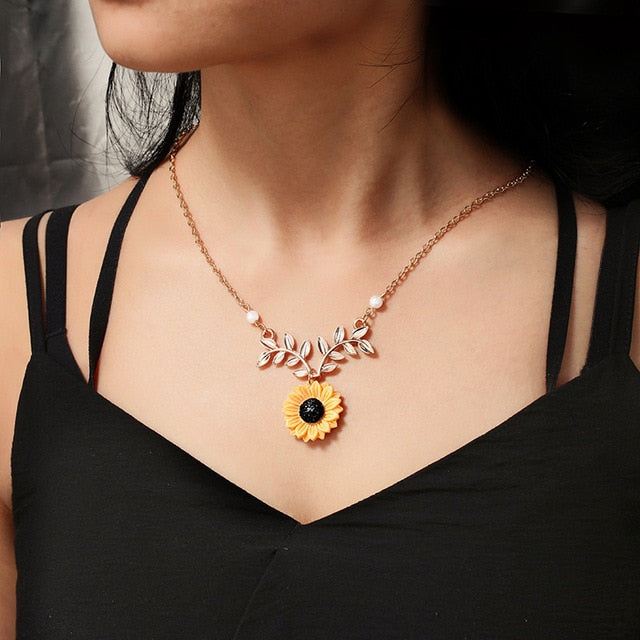 Gold Rose Statement Pendant Necklace