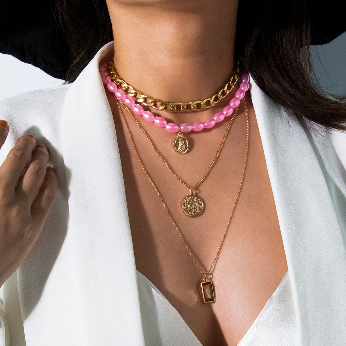 Multi Layered Pearl Choker Necklace