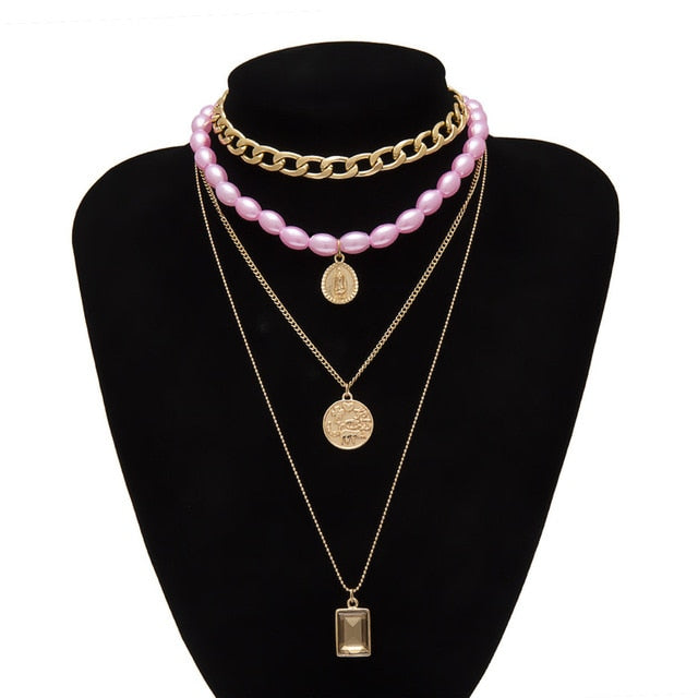 Multi Layered Pearl Choker Necklace