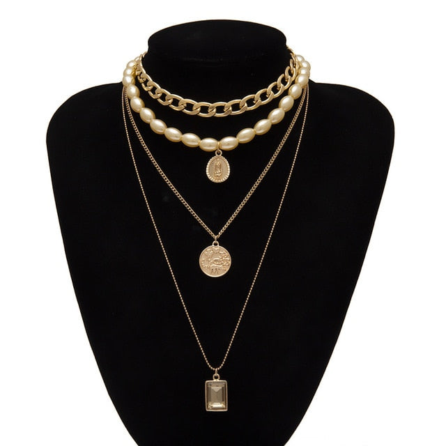 Multi Layered Pearl Choker Necklace