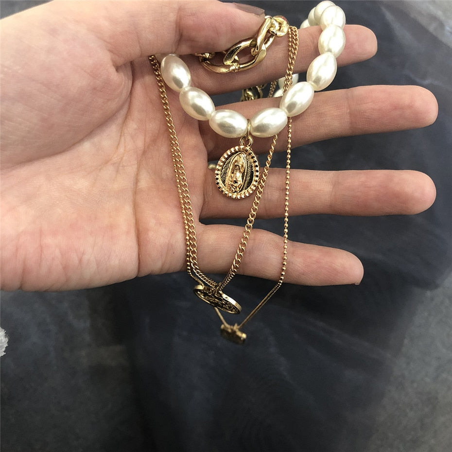 Multi Layered Pearl Choker Necklace