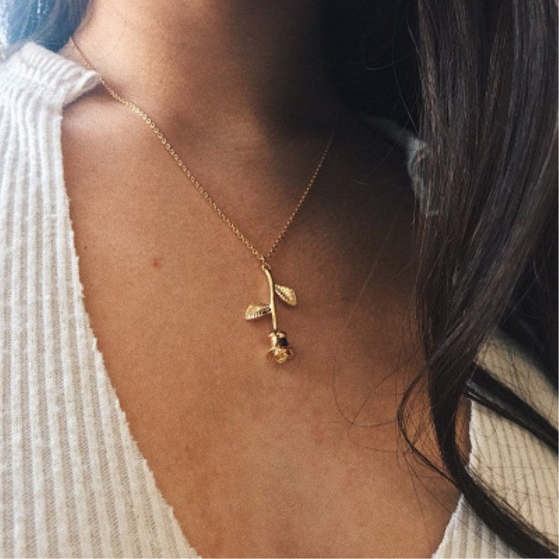Gold Rose Statement Pendant Necklace