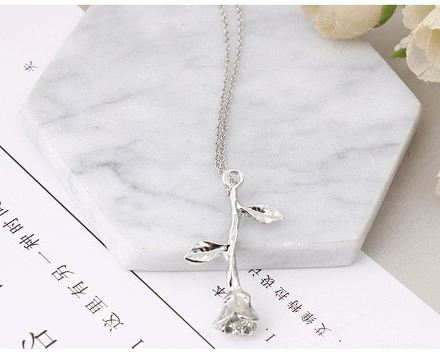 Gold Rose Statement Pendant Necklace