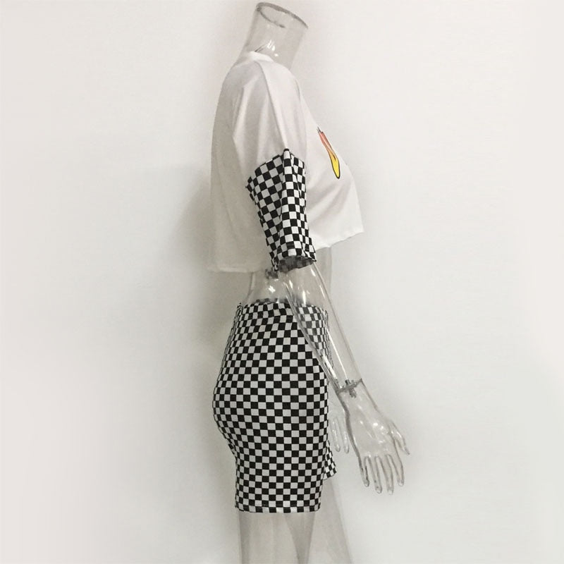 Crop Top Plaid Bodycon Short