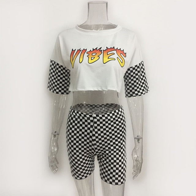 Crop Top Plaid Bodycon Short