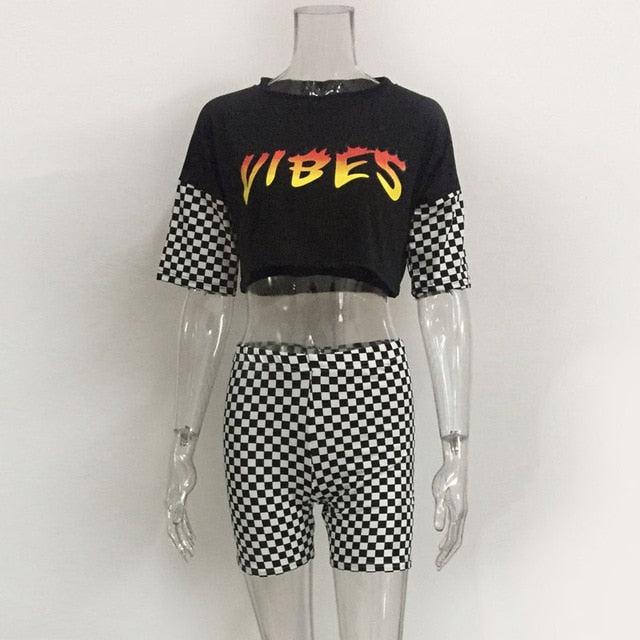 Crop Top Plaid Bodycon Short