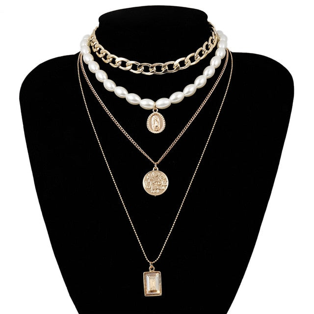 Multi Layered Pearl Choker Necklace