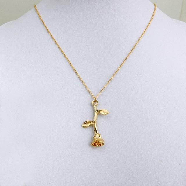Gold Rose Statement Pendant Necklace