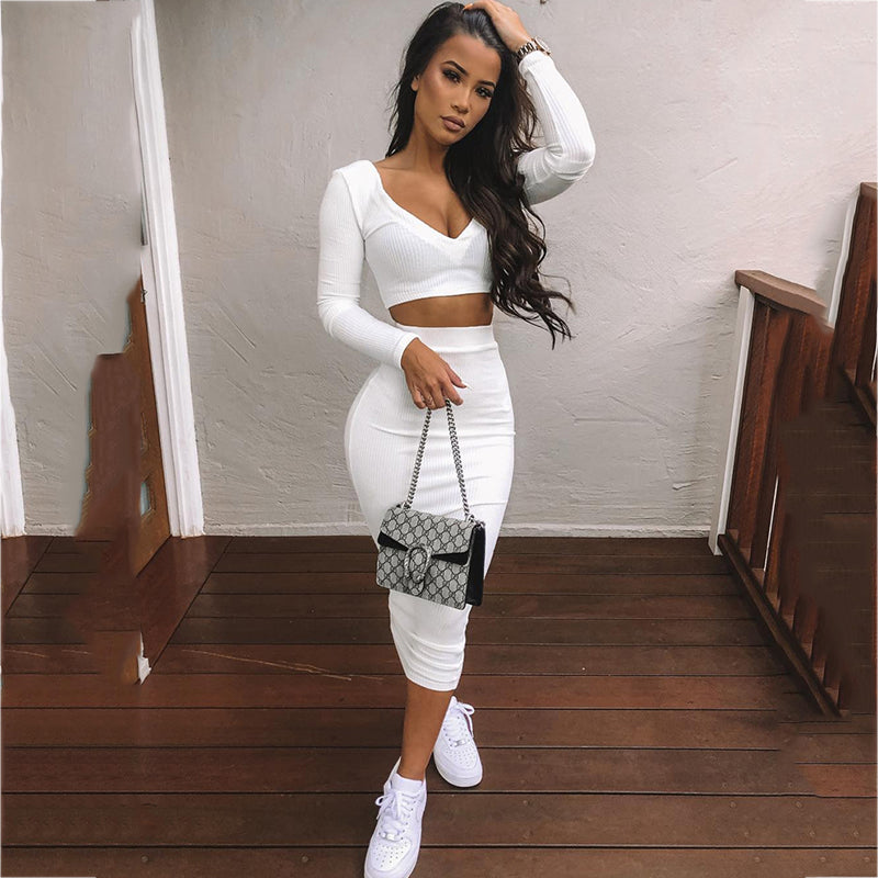 V-neck Long Sleeve Crop Top